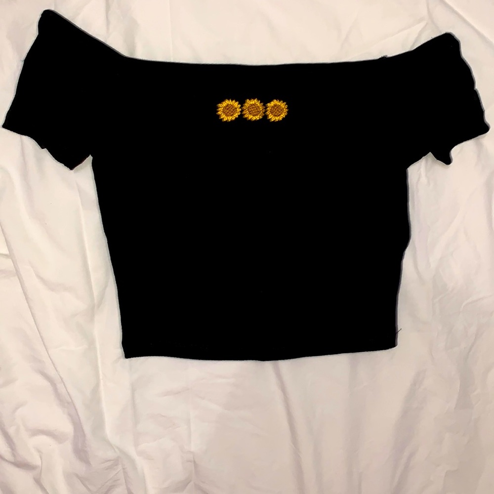 black detailed off the shoulder top